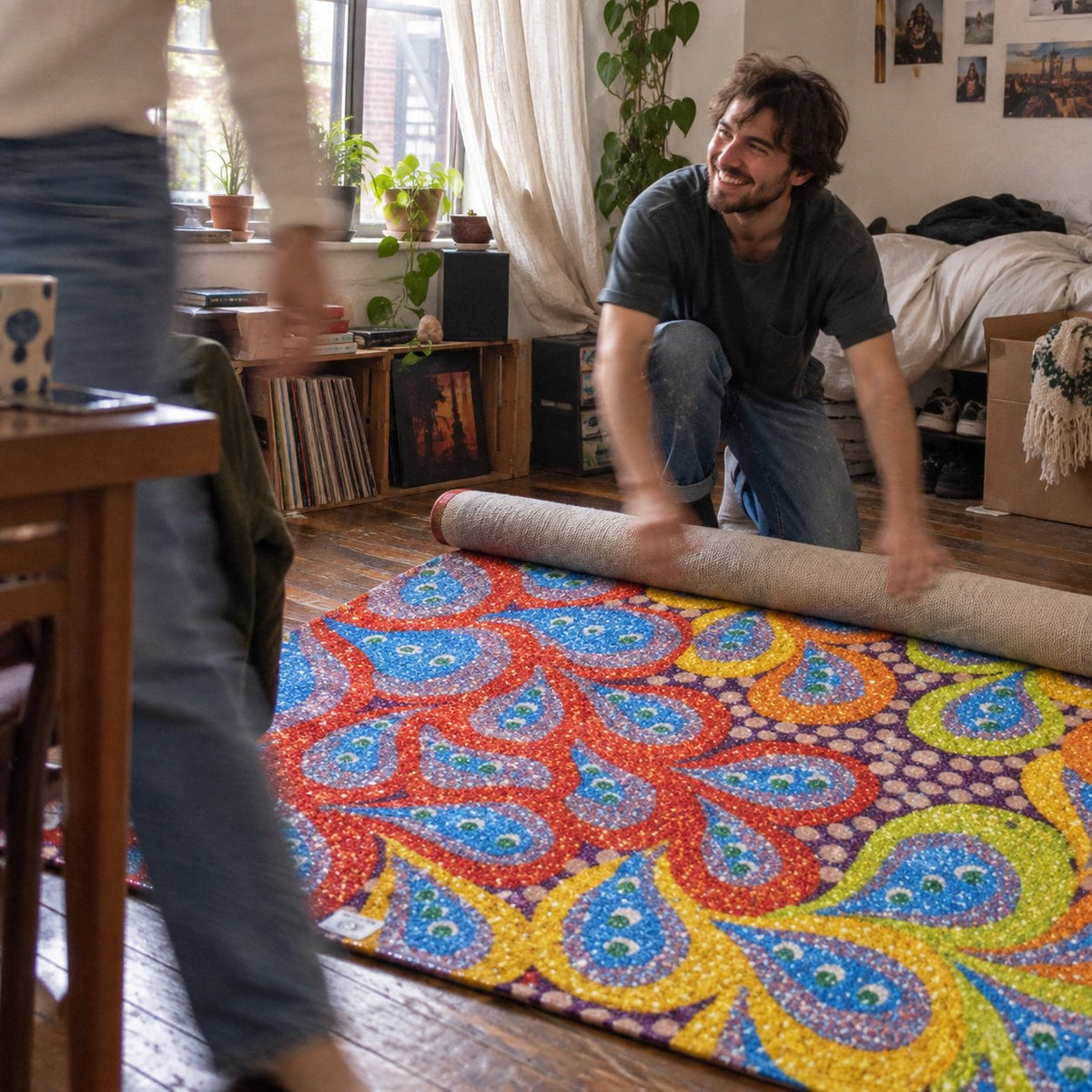Drops Art Area Rug 36×24 – Colorful Chenille Accent